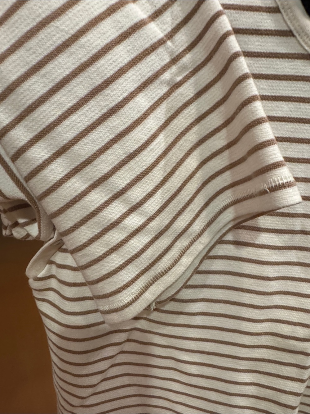 Anthropologie Cream and Tan Striped Button-Shoulder Long Sleeve Top - Picture 5 of 12